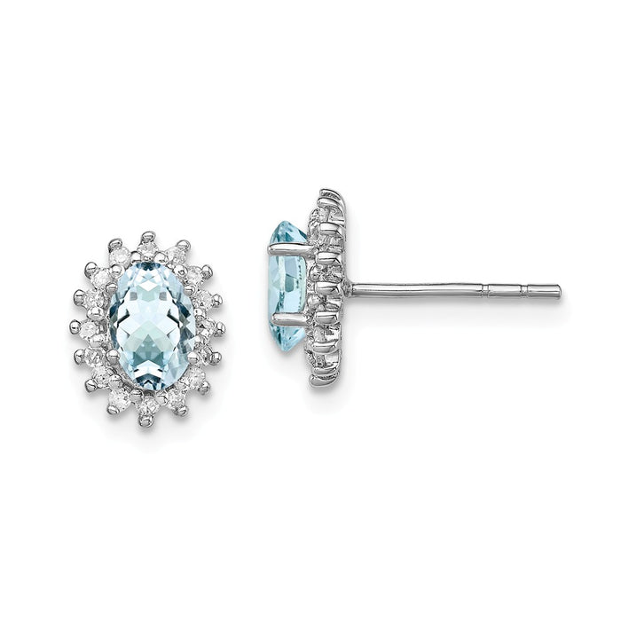 Stella Silver 925 Sterling Silver Rhodium-Plated Diamond Aquamarine Post Earrings, 9mm x 7mm