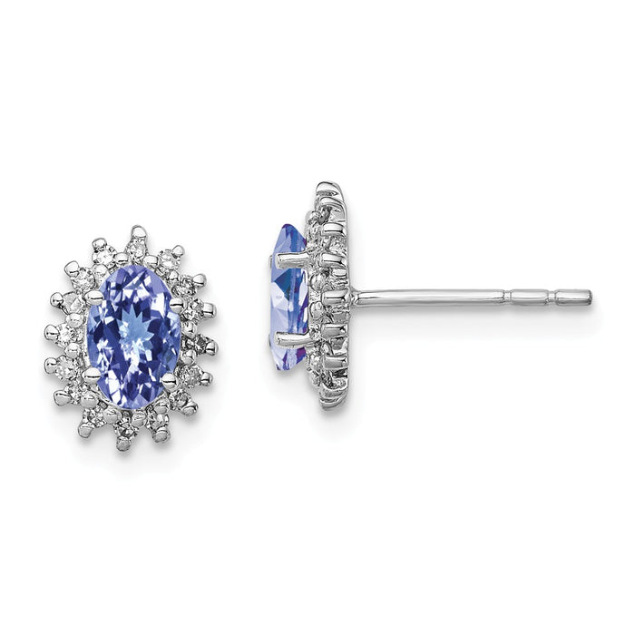 Stella Silver 925 Sterling Silver Rhodium-Plated Diamond Tanzanite Oval Post Earrings, 10mm x 7mm