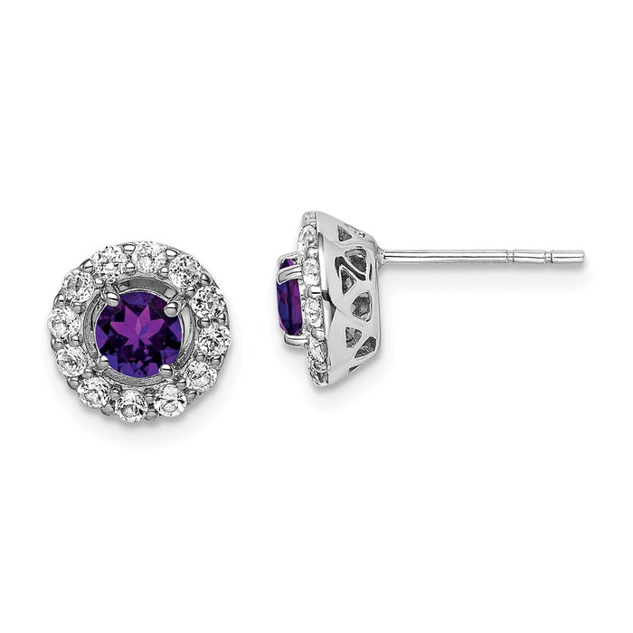 Stella Silver 925 Sterling Silver Rhodium-Plated White Topaz & Amethyst Earrings, 9mm x 9mm