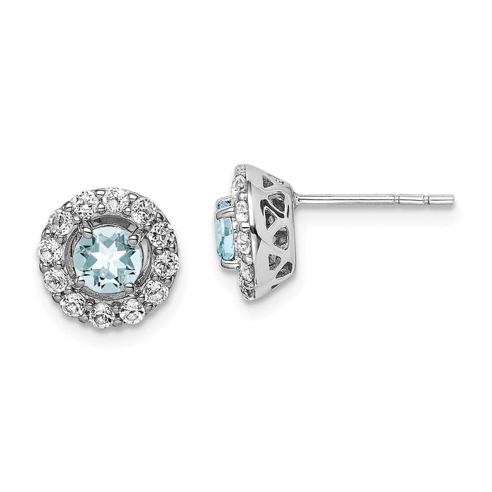 Stella Silver 925 Sterling Silver Rhodium-Plated White Topaz & Aquamarine Earrings, 9mm x 9mm