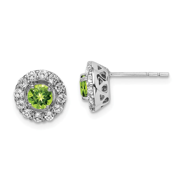 Stella Silver 925 Sterling Silver Rhodium-Plated White Topaz Peridot Round Earrings, 9mm x 9mm