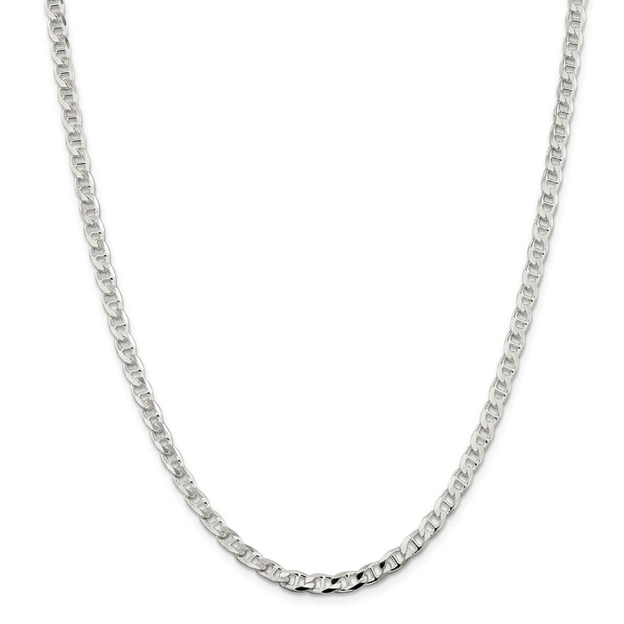 Million Charms 925 Sterling Silver 4.65mm Flat Anchor Chain, Chain Length: 22 inches