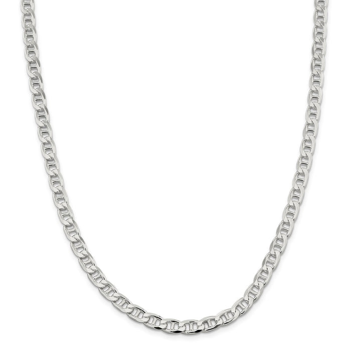 Million Charms 925 Sterling Silver 6.5mm Flat Anchor Chain, Chain Length: 22 inches