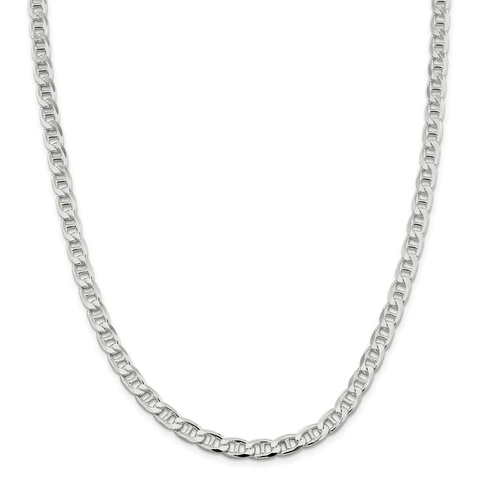 Million Charms 925 Sterling Silver 6.5mm Flat Anchor Chain, Chain Length: 24 inches