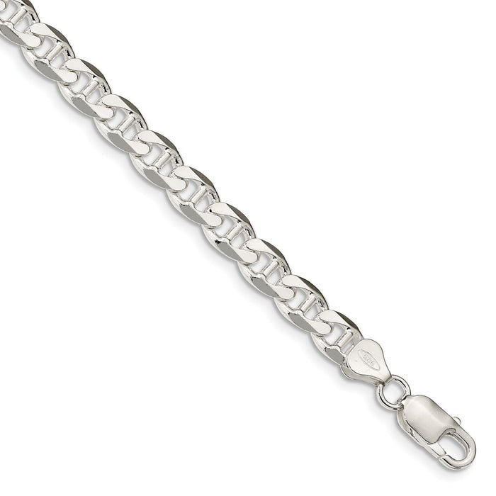 Million Charms 925 Sterling Silver 7.4mm Flat Anchor Chain, Chain Length: 8 inches