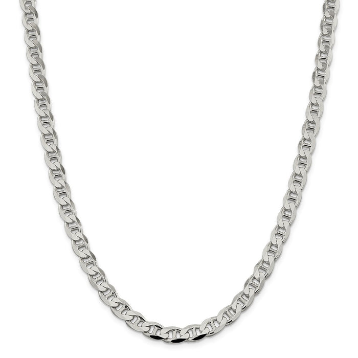 Million Charms 925 Sterling Silver 7.4mm Flat Anchor Chain, Chain Length: 24 inches