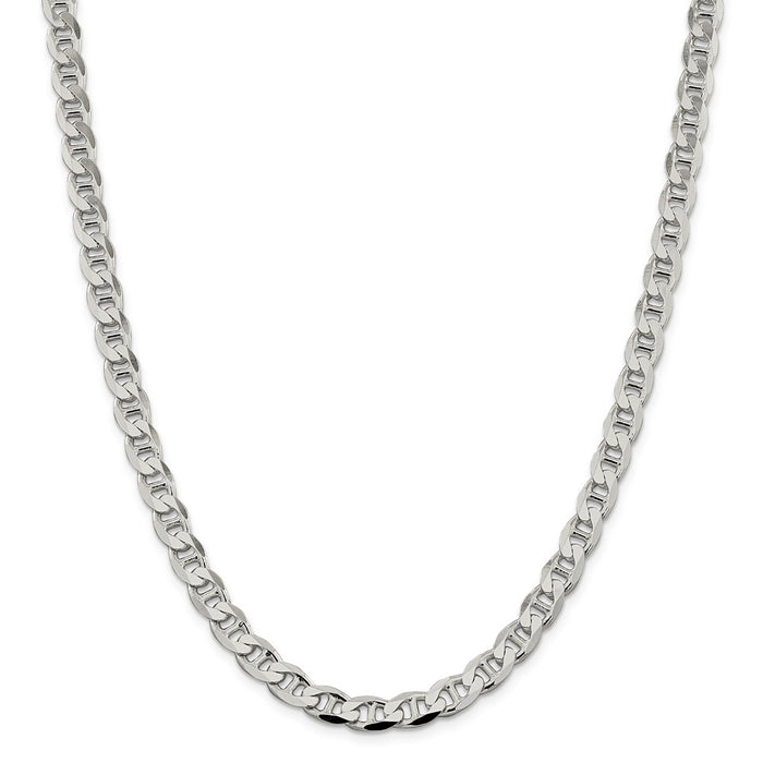 Million Charms 925 Sterling Silver 7.4mm Flat Anchor Chain, Chain Length: 22 inches