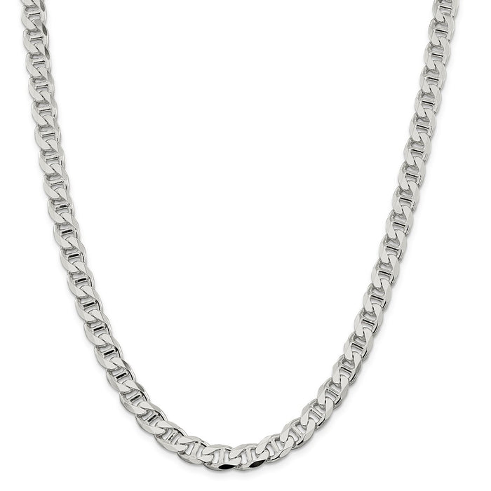 Million Charms 925 Sterling Silver 8.25mm Flat Anchor Chain, Chain Length: 22 inches