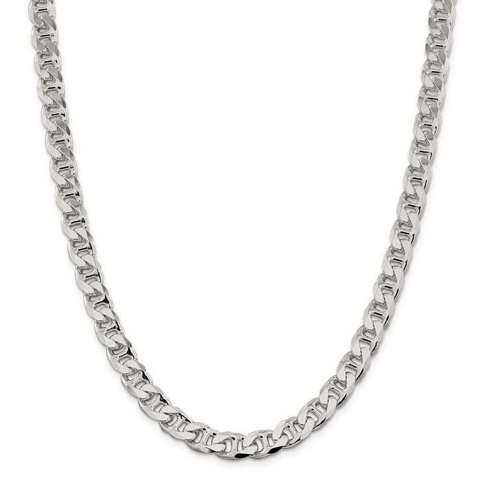 Million Charms 925 Sterling Silver 8.9mm Flat Anchor Chain, Chain Length: 24 inches
