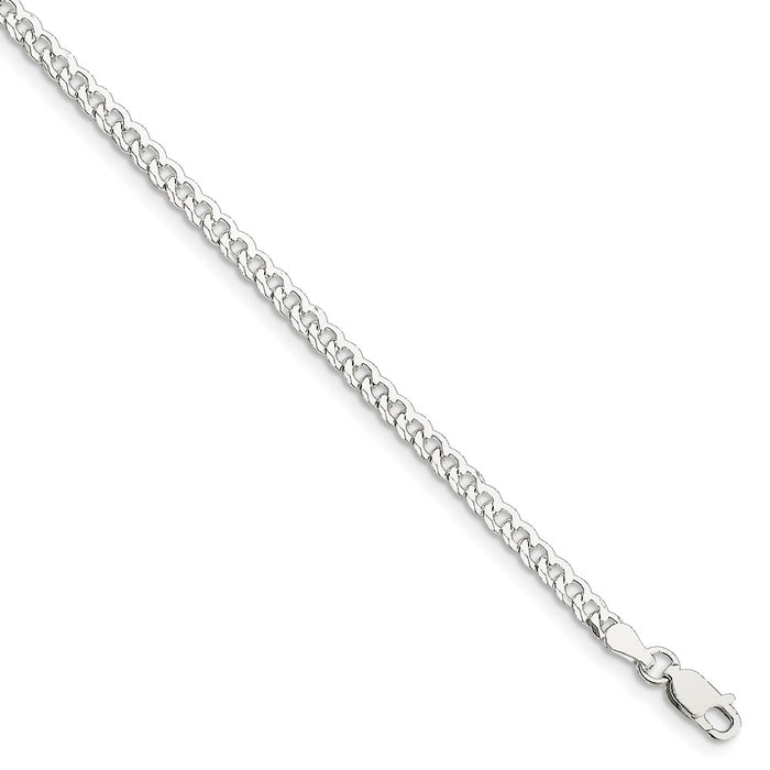 Million Charms 925 Sterling Silver 3.2mm Beveled Curb Chain, Chain Length: 8 inches