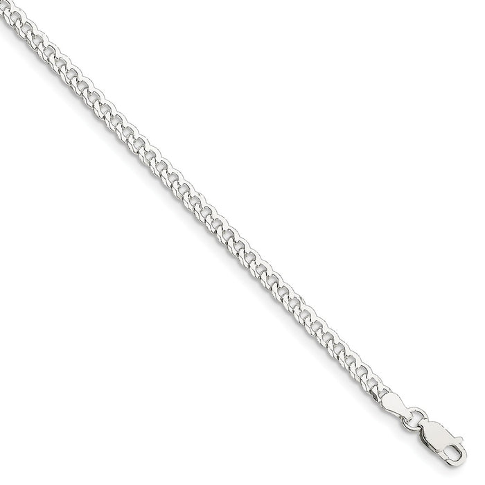 Million Charms 925 Sterling Silver 3.2mm Beveled Curb Chain, Chain Length: 7 inches