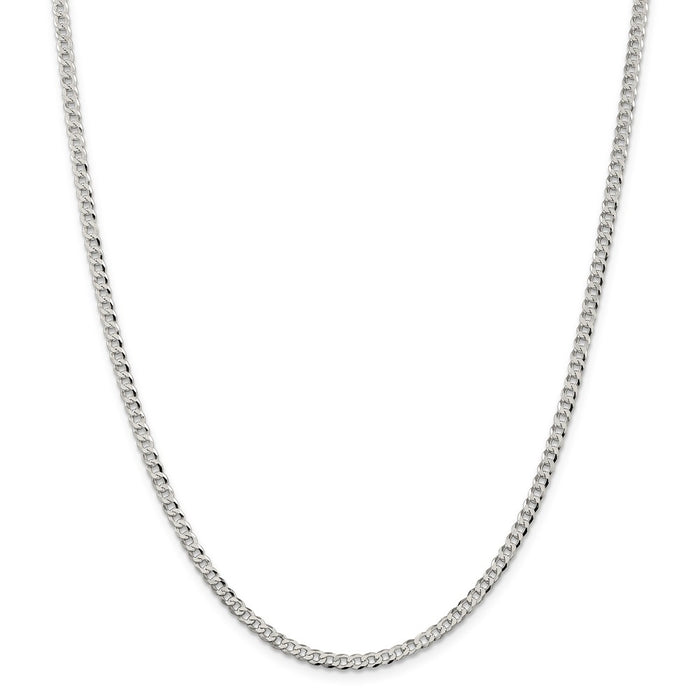 Million Charms 925 Sterling Silver 3.2mm Beveled Curb Chain, Chain Length: 24 inches
