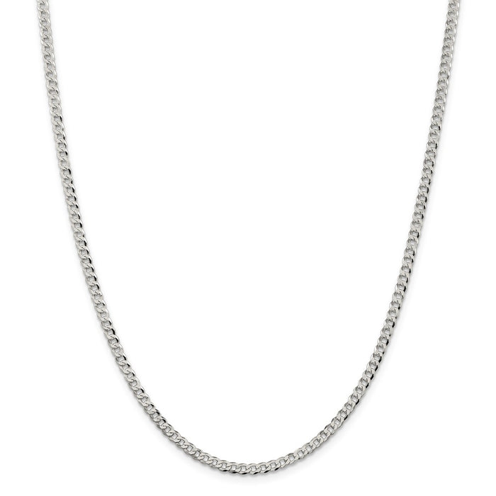 Million Charms 925 Sterling Silver 3.2mm Beveled Curb Chain, Chain Length: 20 inches