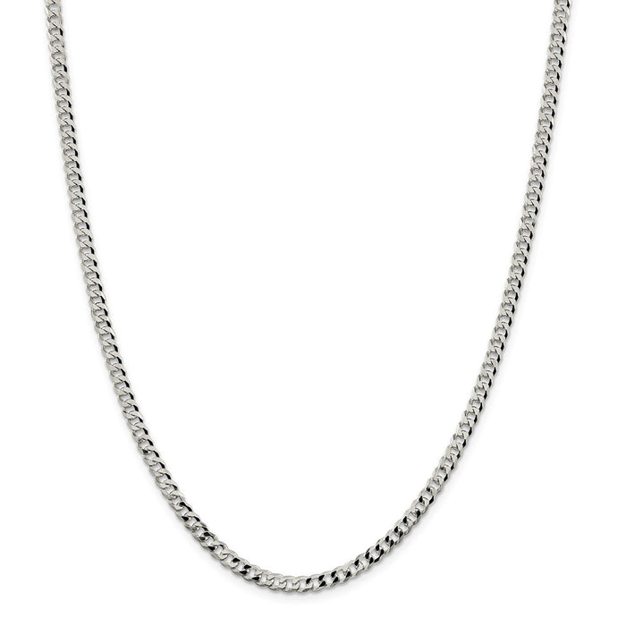 Million Charms 925 Sterling Silver 4mm Beveled Curb Chain, Chain Length: 24 inches