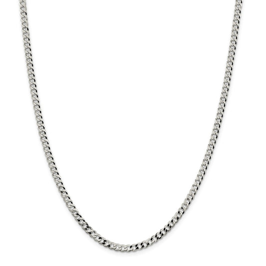 Million Charms 925 Sterling Silver 4mm Beveled Curb Chain, Chain Length: 22 inches