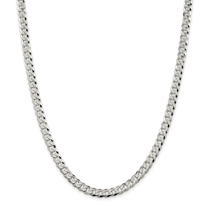 Million Charms 925 Sterling Silver 6mm Beveled Curb Chain, Chain Length: 24 inches