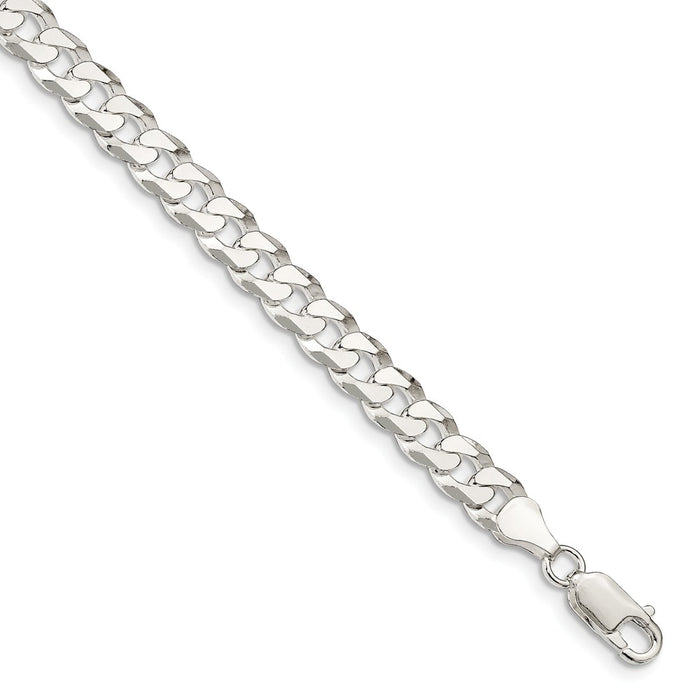 Million Charms 925 Sterling Silver 7.00mm Beveled Curb Chain, Chain Length: 8 inches