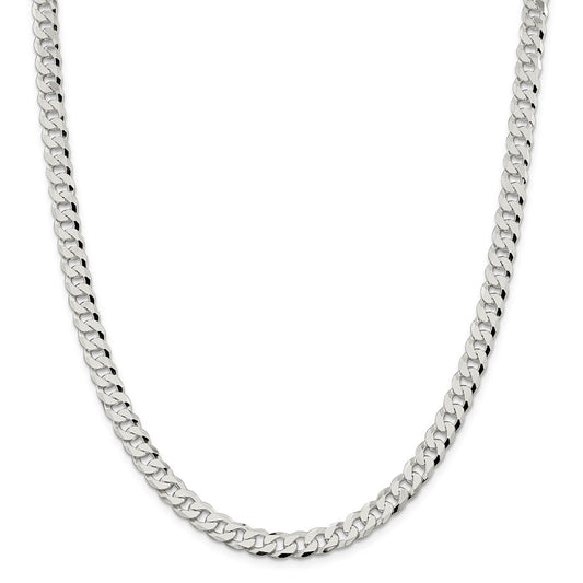 Million Charms 925 Sterling Silver 7.00mm Beveled Curb Chain, Chain Length: 18 inches