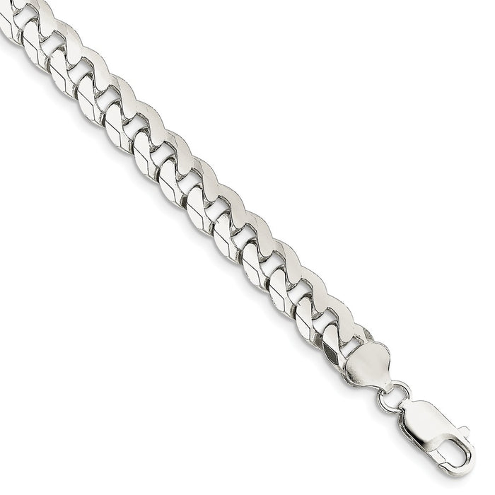 Million Charms 925 Sterling Silver 8.5mm Beveled Curb Chain, Chain Length: 9 inches