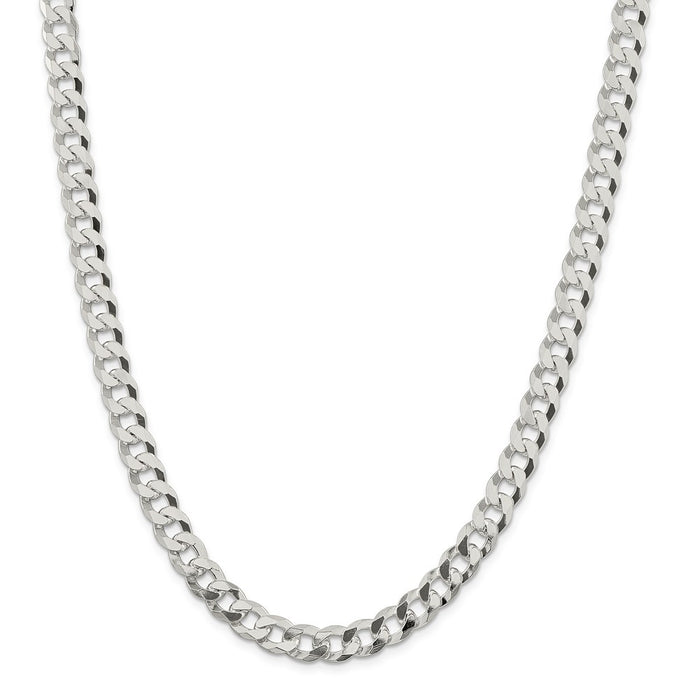 Million Charms 925 Sterling Silver 8.5mm Beveled Curb Chain, Chain Length: 18 inches