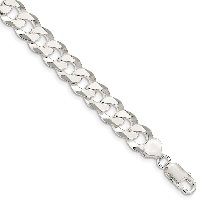 Million Charms 925 Sterling Silver 10.6mm Beveled Curb Chain, Chain Length: 9 inches