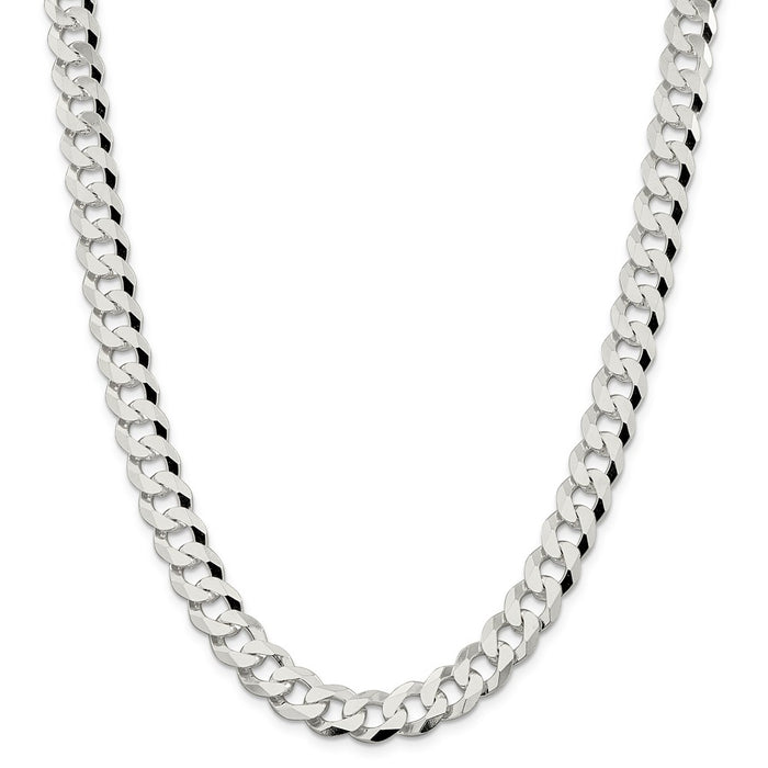 Million Charms 925 Sterling Silver 10.6mm Beveled Curb Chain, Chain Length: 26 inches