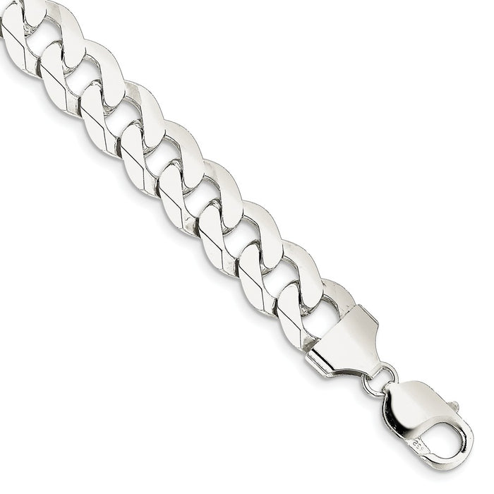 Million Charms 925 Sterling Silver 12.30mm Beveled Curb Chain, Chain Length: 8 inches