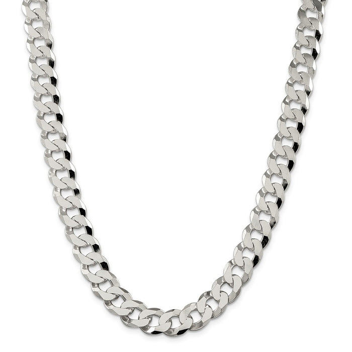 Million Charms 925 Sterling Silver 12.30mm Beveled Curb Chain, Chain Length: 24 inches