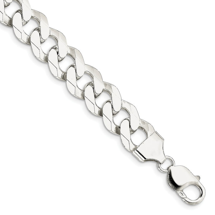 Million Charms 925 Sterling Silver 13mm Beveled Curb Chain, Chain Length: 8 inches