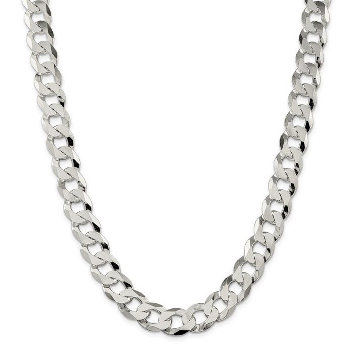 Million Charms 925 Sterling Silver 13mm Beveled Curb Chain, Chain Length: 24 inches