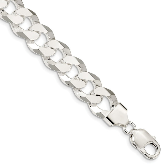 Million Charms 925 Sterling Silver 14mm Beveled Curb Chain, Chain Length: 8 inches