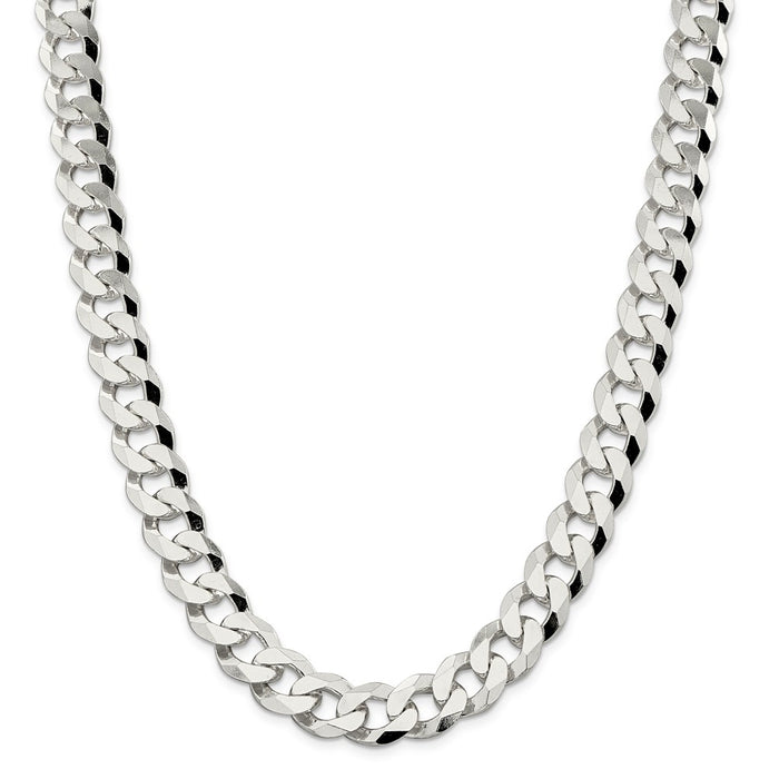 Million Charms 925 Sterling Silver 14mm Beveled Curb Chain, Chain Length: 22 inches
