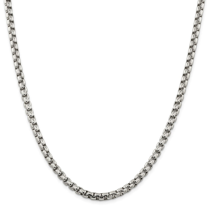 Million Charms 925 Sterling Silver 5.20mm Round Box Chain, Chain Length: 24 inches