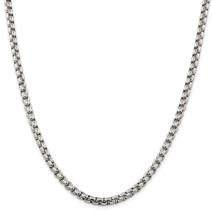 Million Charms 925 Sterling Silver 5.20mm Round Box Chain, Chain Length: 20 inches