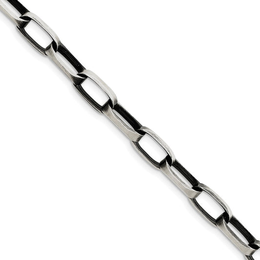 Million Charms 925 Sterling Silver 8mm Antiqued Oval Link Bracelet, Chain Length: 8.5 inches