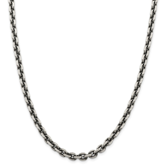 Million Charms 925 Sterling Silver 5.6mm Antiqued Cable Chain, Chain Length: 22 inches