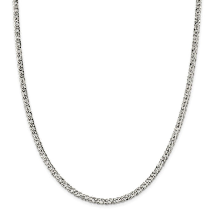 Million Charms 925 Sterling Silver 4.25mm Double 6 Side Diamond-Cut Flat Link Chain, Chain Length: 24 inches