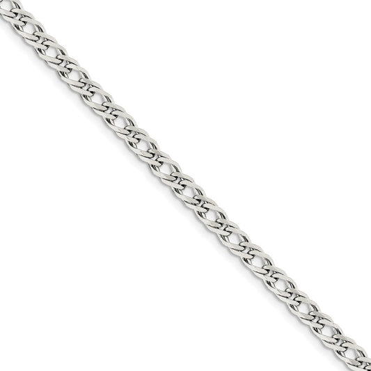 Million Charms 925 Sterling Silver 5.25mm Double 6 Side Diamond Cut Flat Link Chain, Chain Length: 7 inches