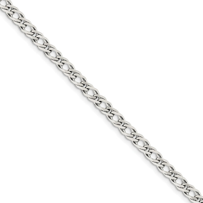 Million Charms 925 Sterling Silver 5.25mm Double 6 Side Diamond Cut Flat Link Curb Chain, Chain Length: 8 inches