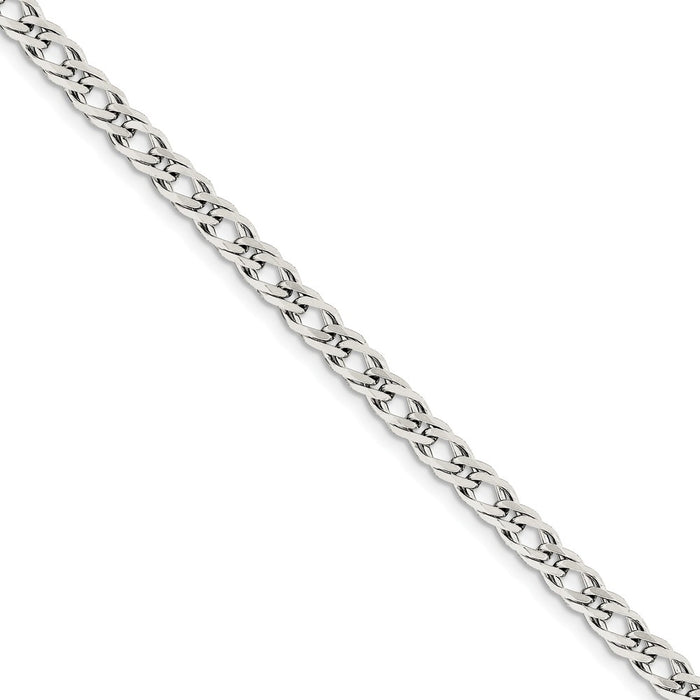 Million Charms 925 Sterling Silver 5.25mm Double 6 Side Diamond Cut Flat Link Chain, Chain Length: 7 inches