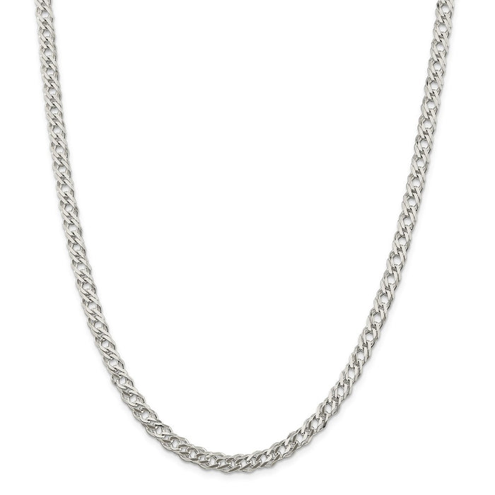 Million Charms 925 Sterling Silver 5.25mm Double 6 Side Diamond-Cut Flat Link Chain, Chain Length: 18 inches