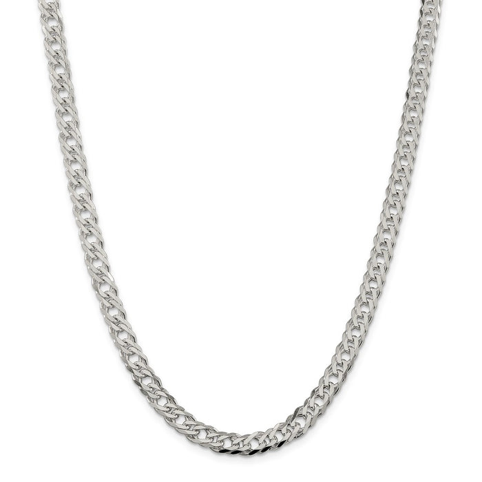 Million Charms 925 Sterling Silver 6.25mm Double 6 Side Diamond-Cut Flat Link Chain, Chain Length: 20 inches