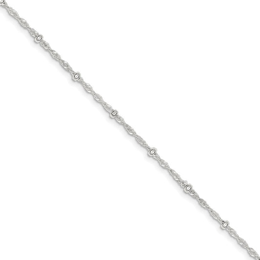 Million Charms 925 Sterling Silver 2.50mm Fancy Anklet, Chain Length: 9 inches