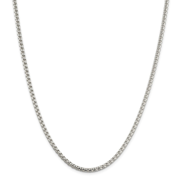 Million Charms 925 Sterling Silver 3.6mm Round Box Chain, Chain Length: 22 inches