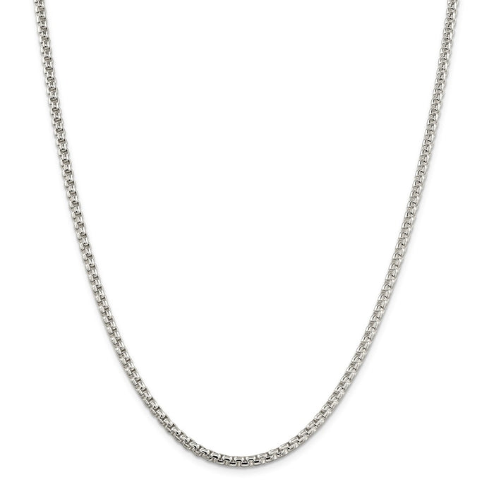 Million Charms 925 Sterling Silver 3.6mm Round Box Chain, Chain Length: 26 inches