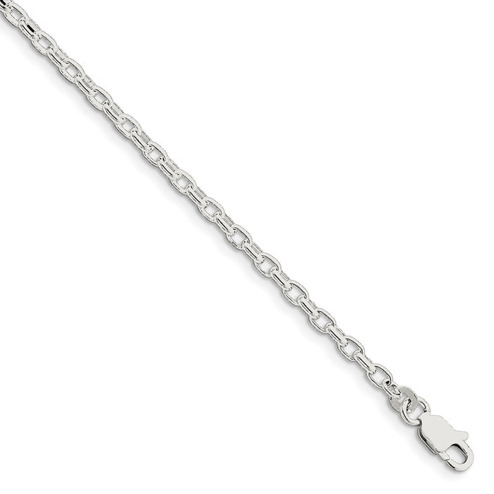 Million Charms 925 Sterling Silver 2.75mm Oval Rolo Bracelet, Chain Length: 7 inches