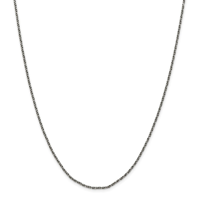 Million Charms 925 Sterling Silver Ruthenium-plated 1.7mm Twisted Tight Wheat Chain, Chain Length: 24 inches