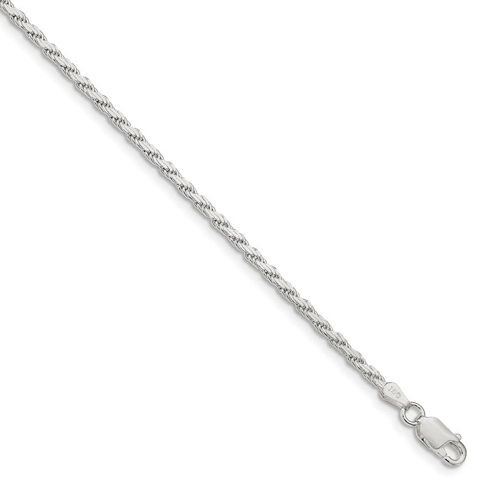 Million Charms 925 Sterling Silver 2.50mm Flat Rope Chain, Chain Length: 7 inches