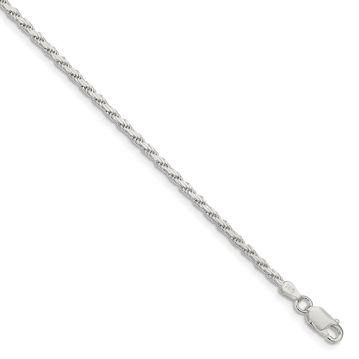 Million Charms 925 Sterling Silver 2.50mm Flat Rope Chain, Chain Length: 8 inches