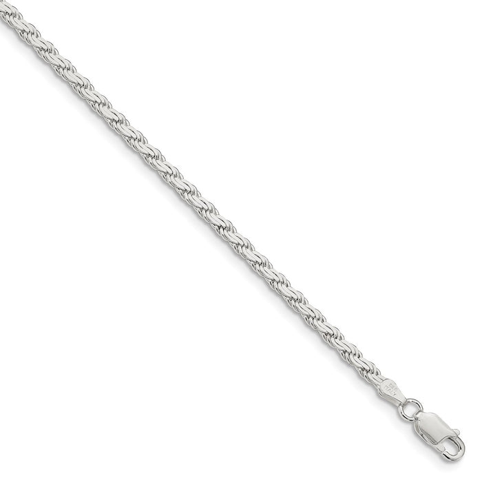 Million Charms 925 Sterling Silver 3.10mm Flat Rope Chain, Chain Length: 8 inches